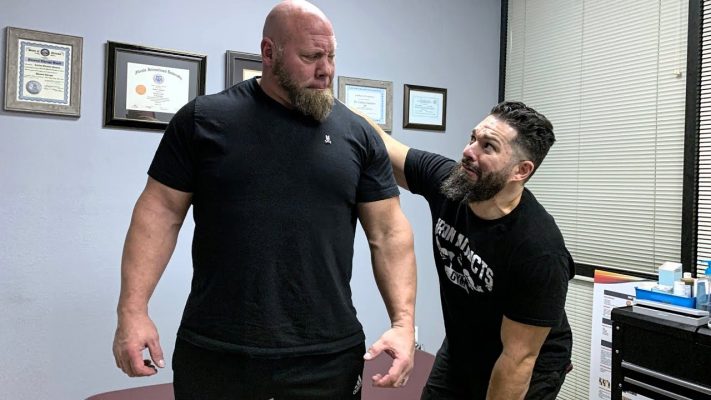 STRONGEST MEN IN HISTORY: NICK BEST gets his shoulder hammered by Chiropractor