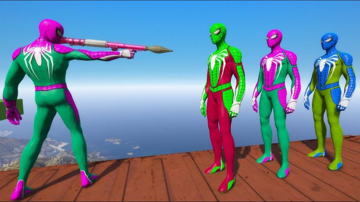 GTA 5 Crazy Ragdolls PINK SPIDERMAN VS GREEN SPIDERMAN (Euphoria Physics and Funny Fails)