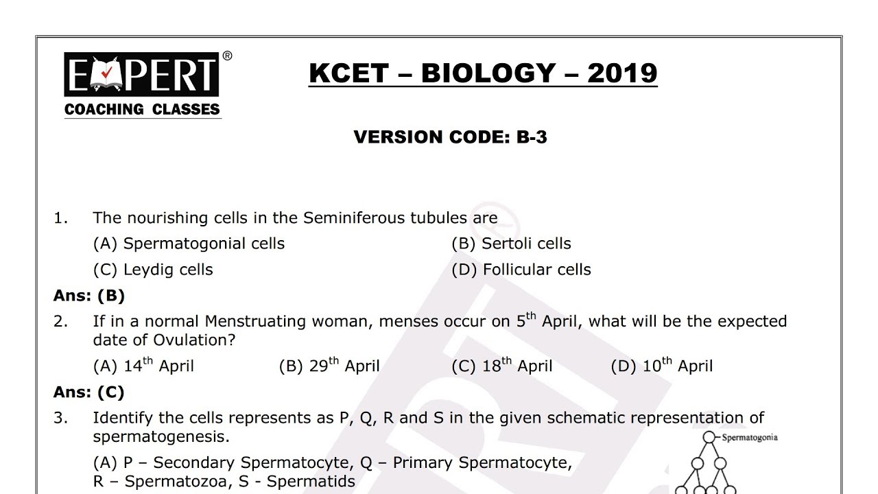 KCET Biology Answers 2019 ! Version Code B -3